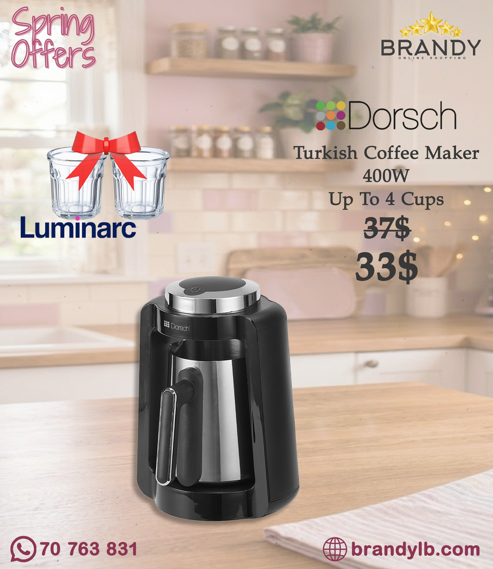 Dorsch DH-07510 Turkish Coffee Maker 4-Cup 400W + Free Luminarc Coffee Cups