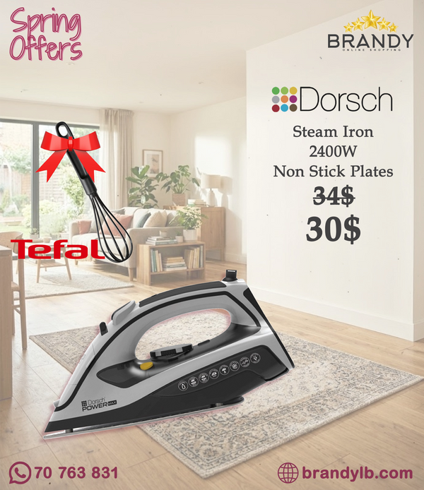 Dorsch PowerMax IR-500 Steam Iron 2200-2600W Adjustable Steam Black Grey + Free Tefal Whisk