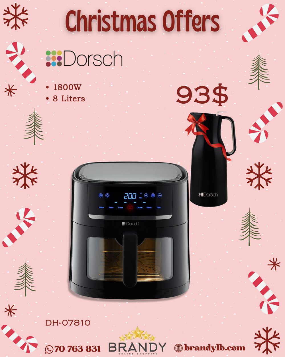 Air Fryer Digital XXL 8L AF600 Glass Window + Free Dorsch Jug