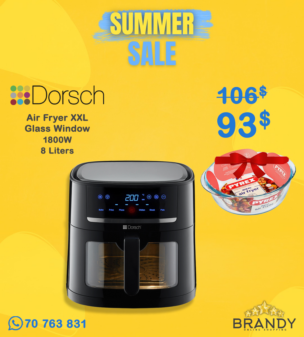 Dorsch AF-600 Air Fryer Digital XXL 8L Glass Window 1800W + Free Pyrex Roaster