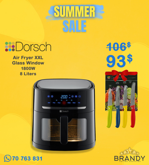 Dorsch AF-600 Air Fryer Digital XXL 8L Glass Window 1800W + Free 4 Dorsch Knives