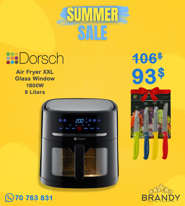 Dorsch AF-600 Air Fryer Digital XXL 8L Glass Window 1800W + Free 4 Dorsch Knives