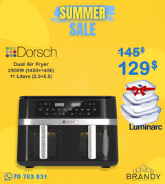 Dorsch AF-820 Dual Air Fryer 11L (2×5.5L) Digital Dual Drawer Black