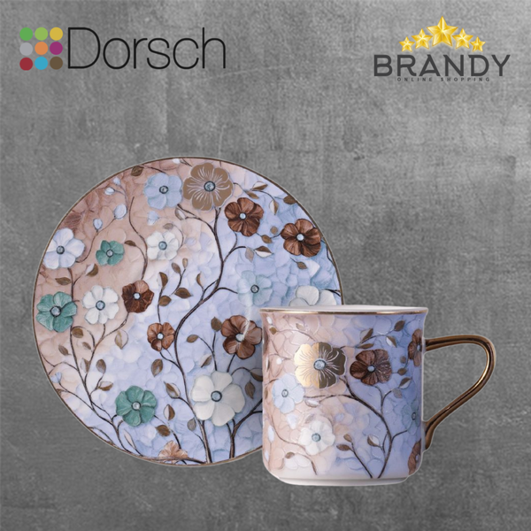 Dorsch Floris Blue Coffee Cups Set 6pcs Porcelain 90ml with Saucers-1