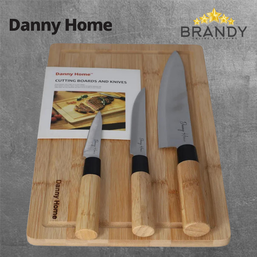 Danny Home Wooden Cutting Board with 3 Knives DH3876