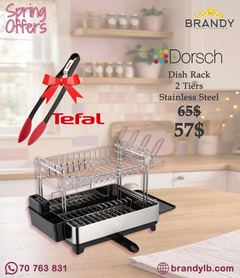 Dorsch Stainless Steel 2-Tier Dish Rack DH-04682 43x61x32 cm + Free Tefal Tongs