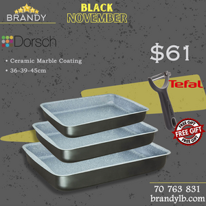 Lifetime Rectangular Oven Trays Set 3pcs + Free Tefal Y Peeler