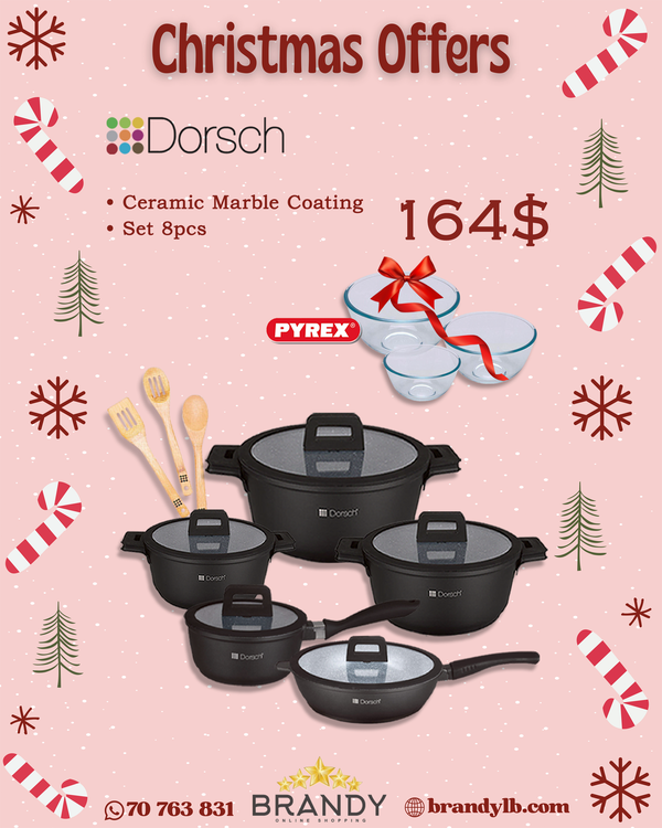 Lifetime Granite Cookware Set 8pcs + Free Pyrex 3 Bowls