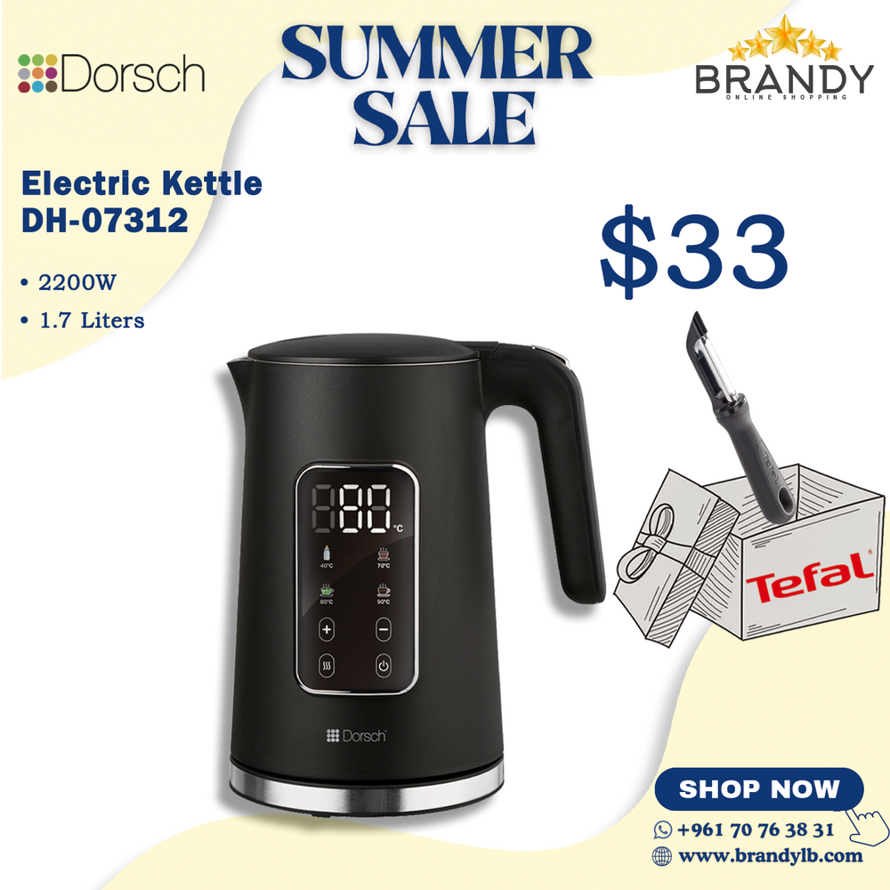 Kettle 1.7L EK-22 with LED Screen & Temperature Control + Free Tefal Peeler