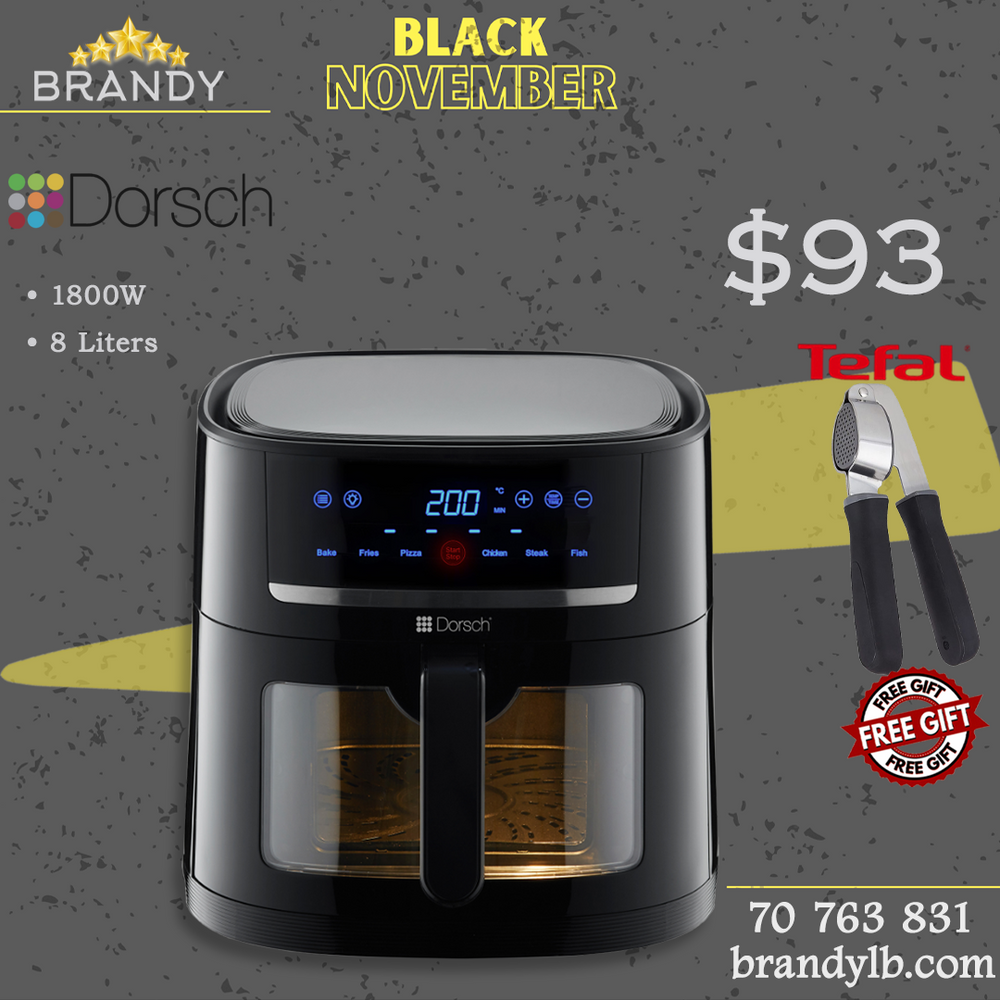 Air Fryer Digital XXL 8L AF600 with Glass Vision Window + Free Tefal Garlic Press