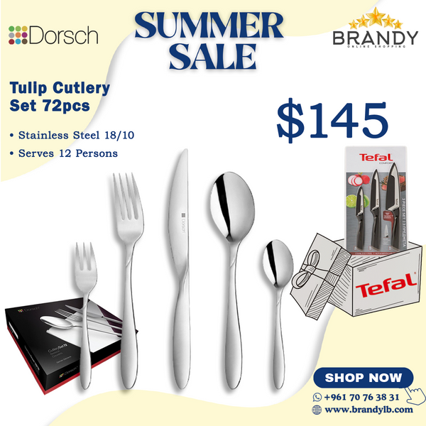 Tulip Cutlery Set 72pcs Stainless Steel + Free Tefal Set 3 Knives
