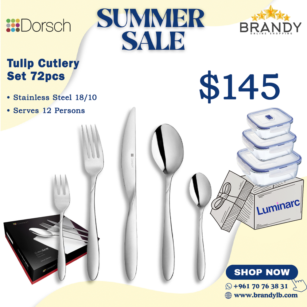 Tulip Cutlery Set 72pcs Stainless Steel + Free Luminarc Set 3 Containers