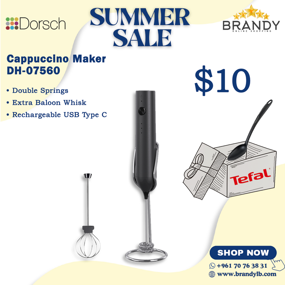 Black Cappuccino Maker with Extra Whisk + Free Tefal Spoon