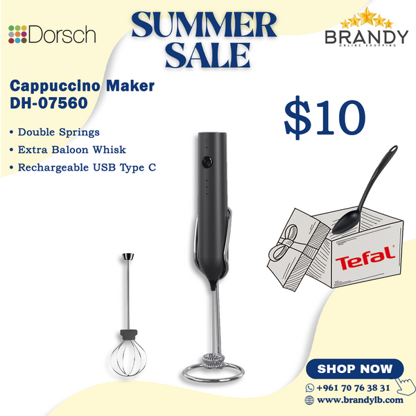 Black Cappuccino Maker with Extra Whisk + Free Tefal Spoon