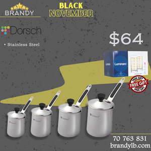 Set 4 Stainless Steel Coffee Pots + Free Luminarc 6 Cups