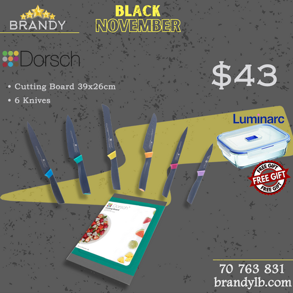 Knife Set With Cutting Board + Free Luminarc Glass Container