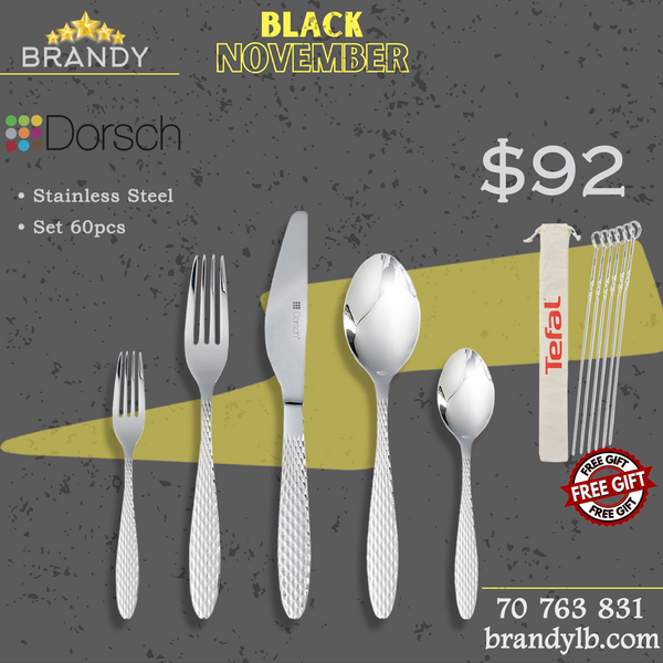 Diamond Cutlery Set 60pcs Stainless Steel + Free Tefal Skewers