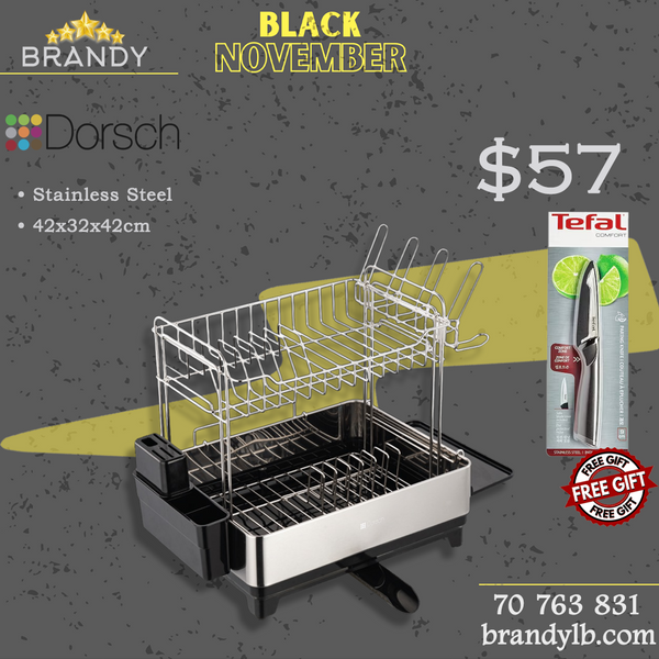 Stainless Steel 2-Tier Dish Rack + Free Tefal Paring Knife