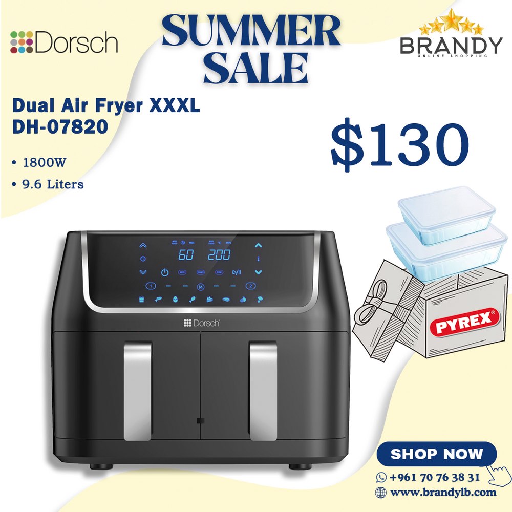 Dual Air Fryer Digital 4.8L+4.8L AF800 + Free 2 Pyrex Glass containers