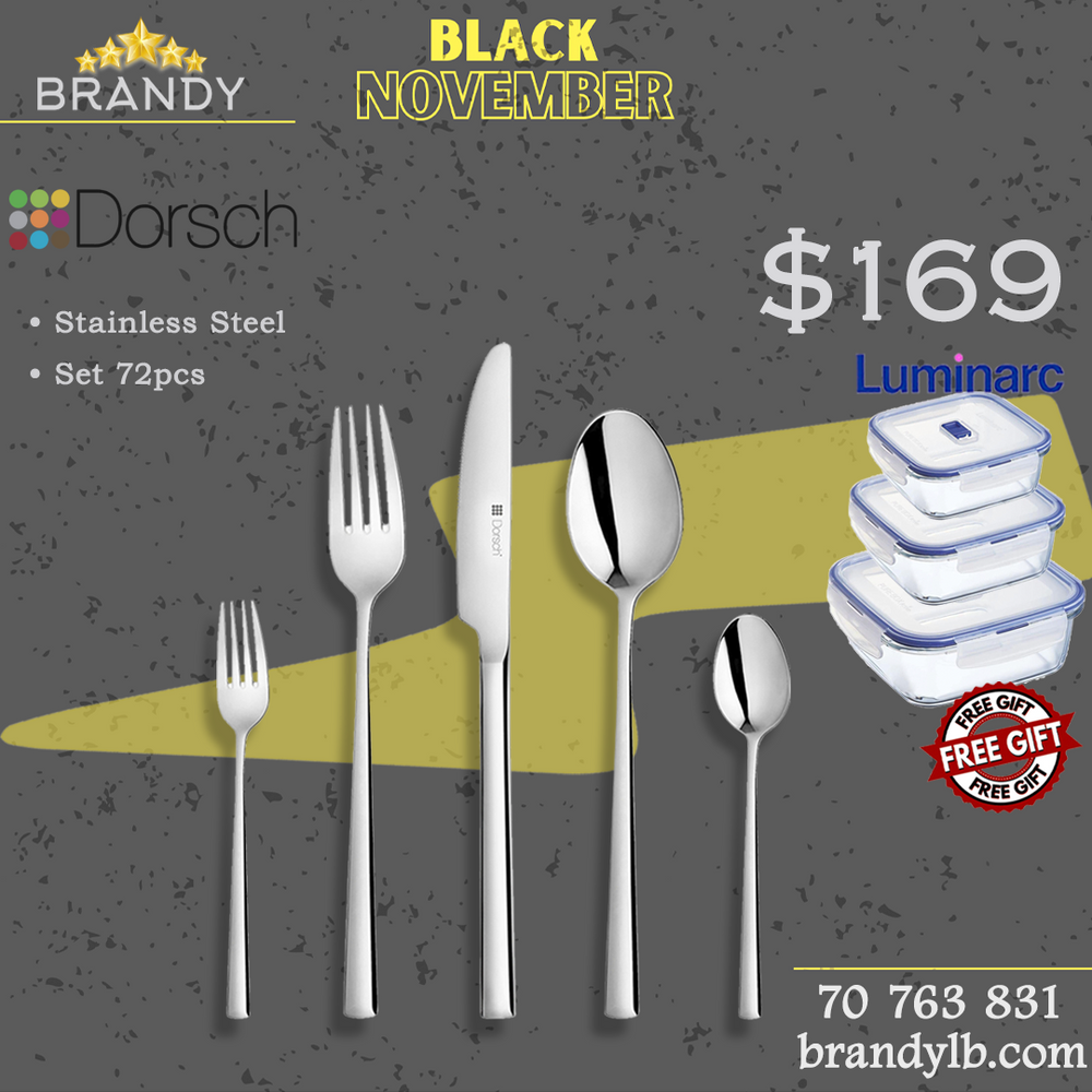 Elegance Cutlery Set 72pcs Stainless Steel + Free Luminarc Glass Containers
