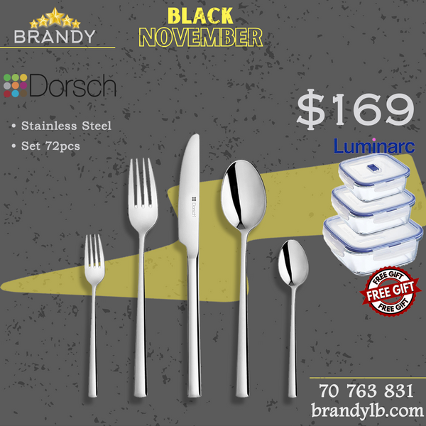 Elegance Cutlery Set 72pcs Stainless Steel + Free Luminarc Glass Containers