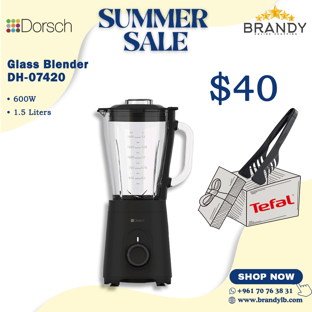 Glass Blender 1.5L SB-150 with Variable Speed + Free Tefal Tongs