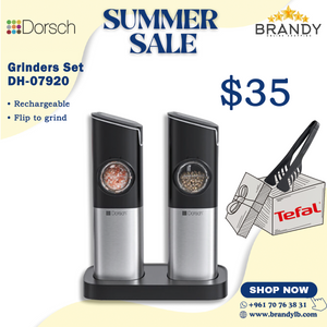 Salt & Pepper Electric Shakers DH-07920, Rechargeable, Gravity Activated, Adjustable Coarseness + Free Tefal Tongs
