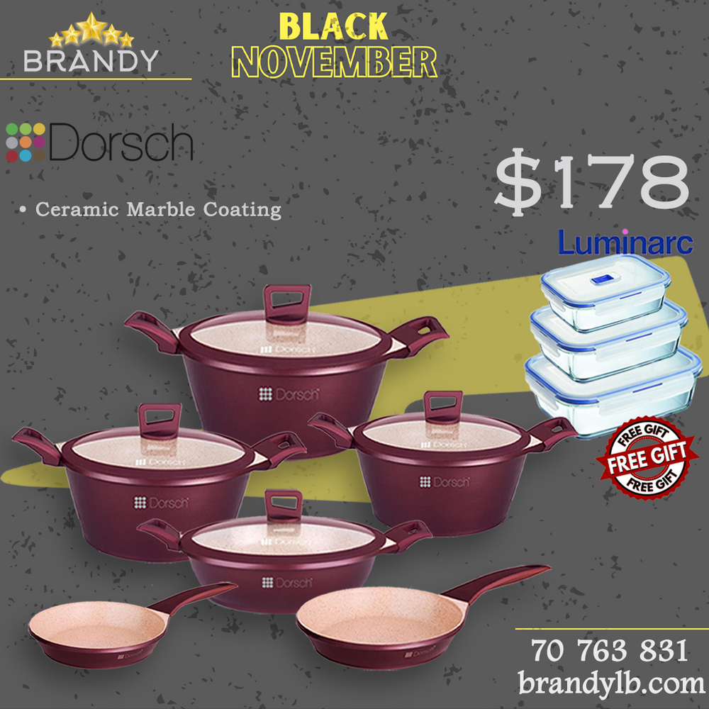 Dorsch Premium Granite Cookware Set 9pcs + Free Luminarc Glass Containers