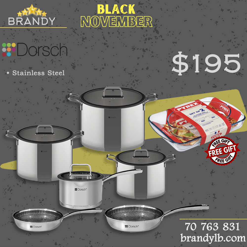 Dorsch Steel Pro Cookware Set 6pcs + Free Pyrex 2 Roasters