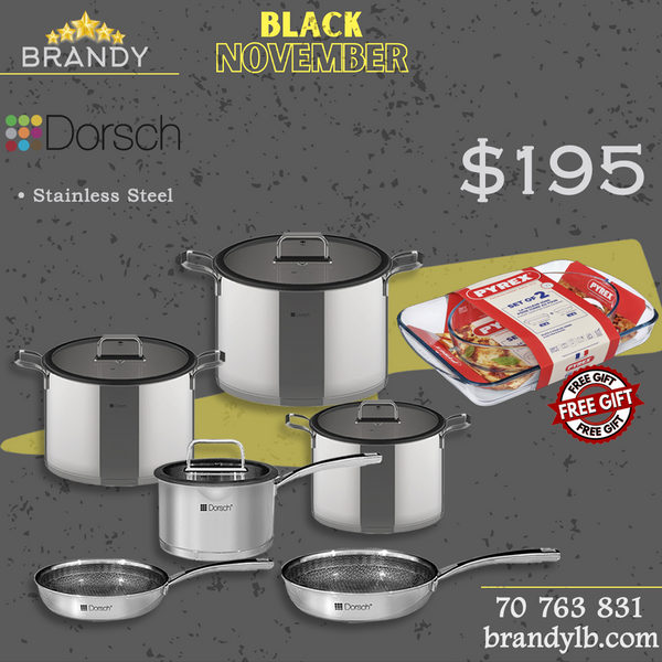 Dorsch Steel Pro Cookware Set 6pcs + Free Pyrex 2 Roasters