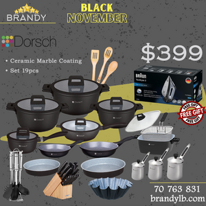 Lifetime Granite Cookware Set 19pcs + Free Braun Steam Iron