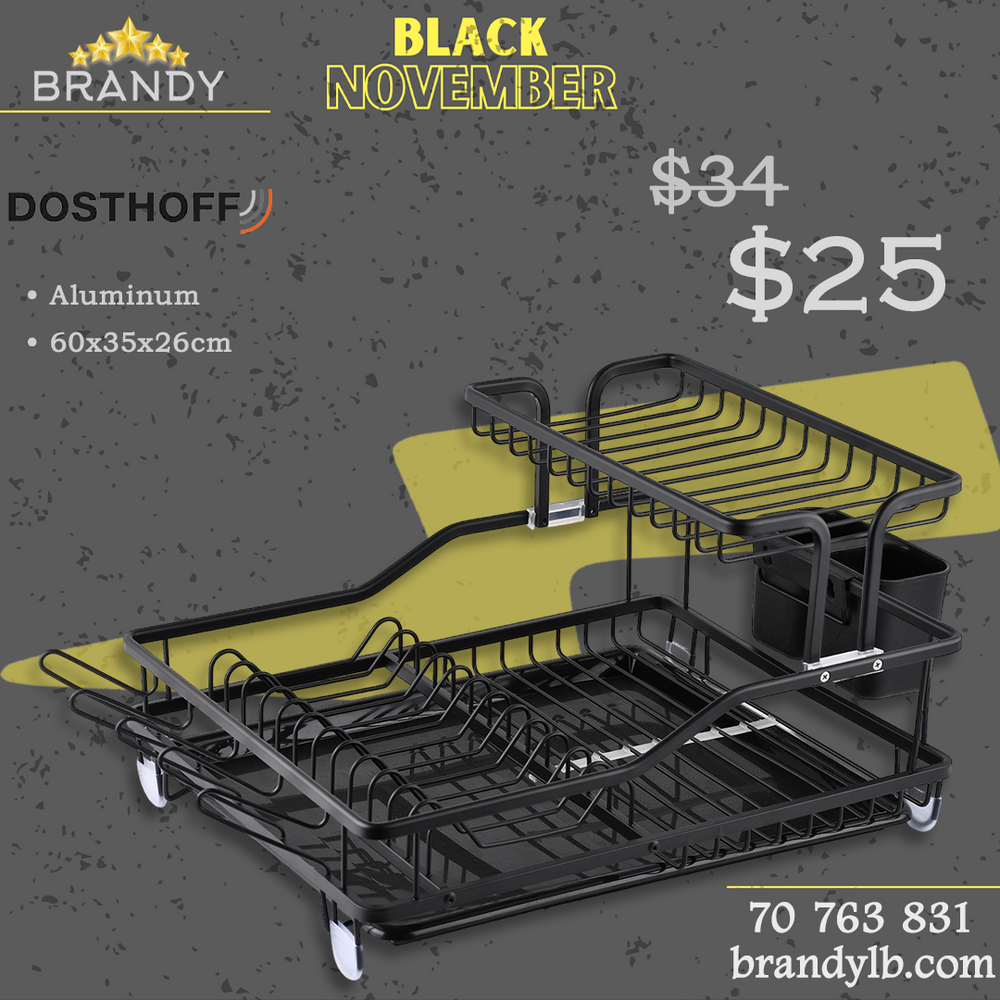 Black Aluminium Dish Rack with Cutlery Holder