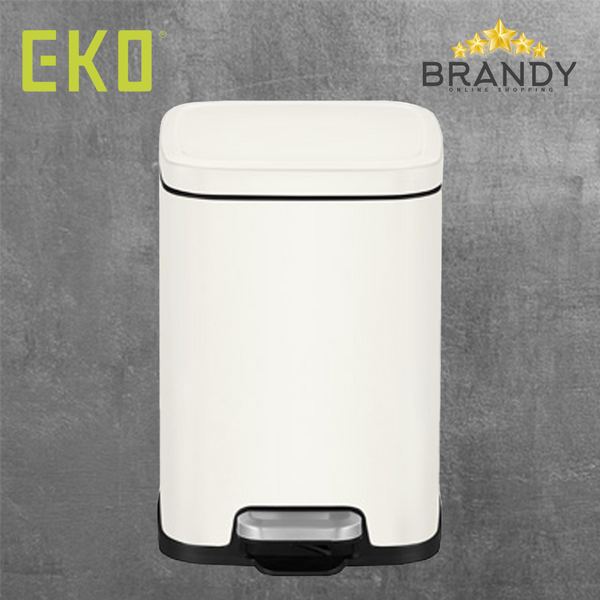 EKO Cubo Pedal Bin Square Stainless Steel Matt White 6L EK9333P-6L-MWS