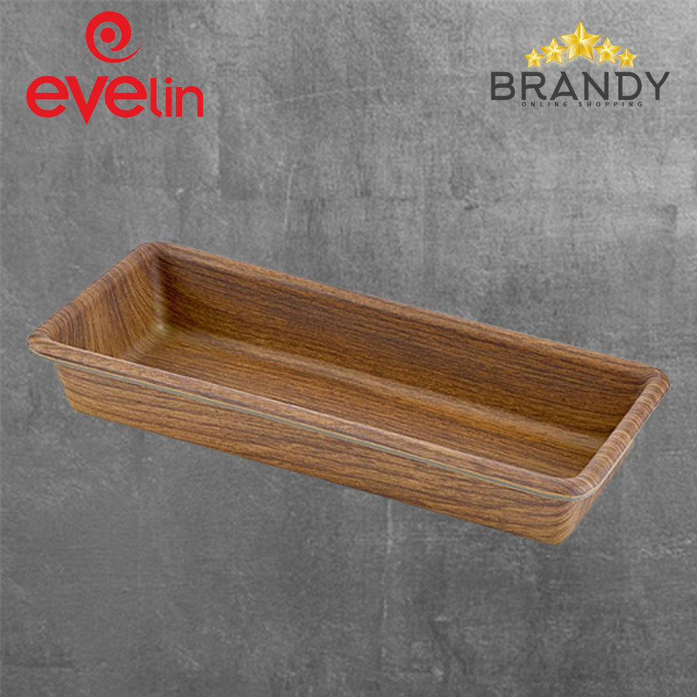 Evelin Rectangular Deep Plate 28x12cm Wooden Finish