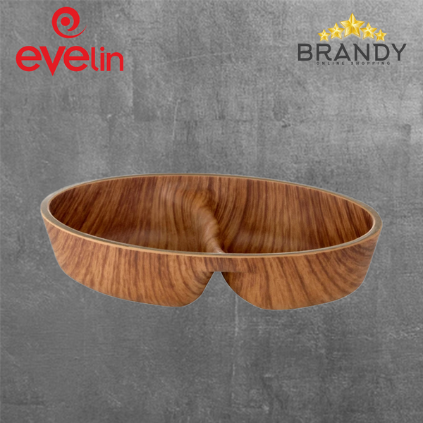 Evelin Oval Sauce Dish 2 Sections Wooden Finish-1