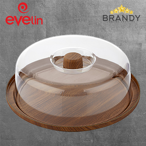 Evelin Round Cake and Cheese Platter with Cover Wooden Finish - 3 Sizes-1