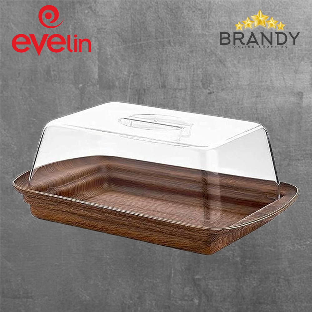 Evelin Rectangular Cake Platter with Cover Wooden Finish 29x19cm-1