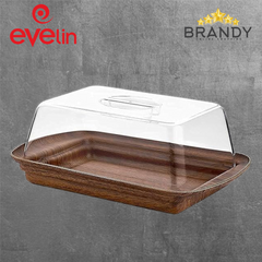Evelin Rectangular Cake Platter with Cover Wooden Finish 29x19cm-1