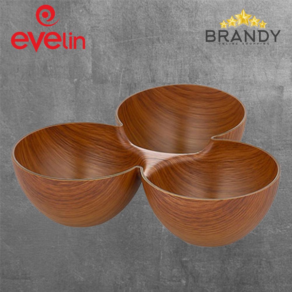Evelin Appetizer Dish 3 Sections Wooden Finish-1