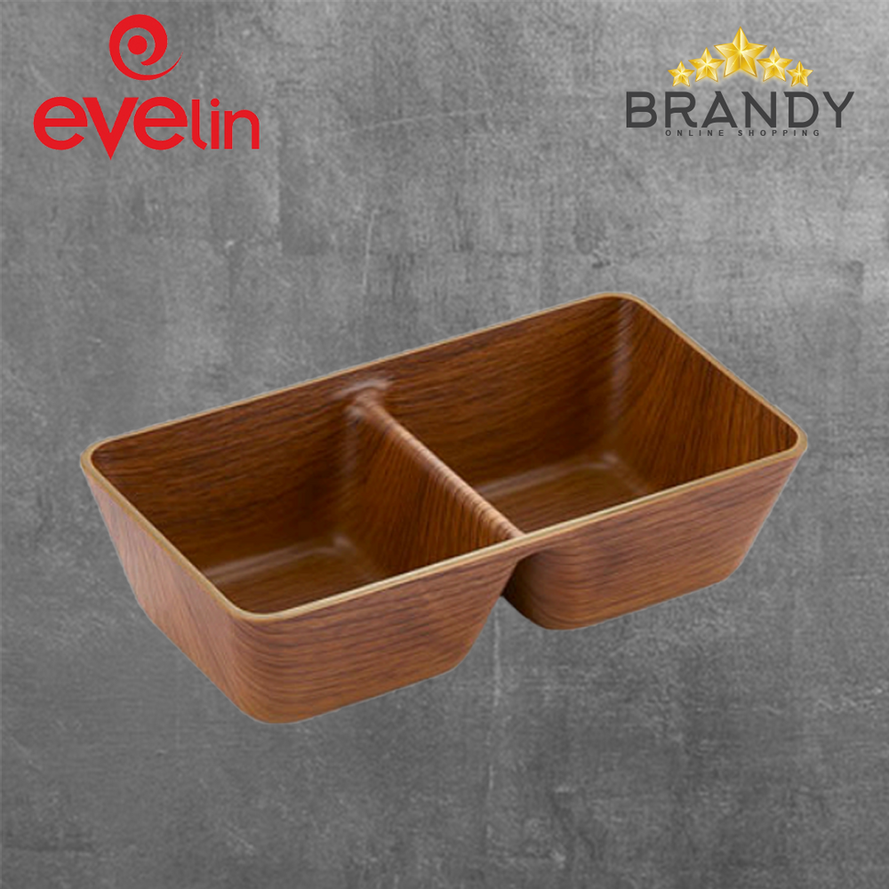 Evelin Sauce Dish 2 Sections Wooden Finish 17x9cm-1