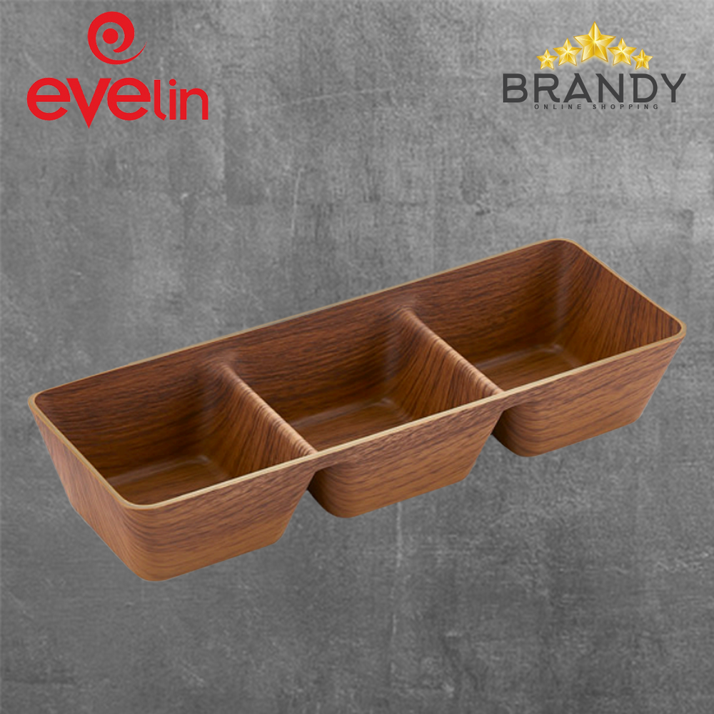 Evelin Sauce Dish 3 Sections Wooden Finish 25x9cm-1