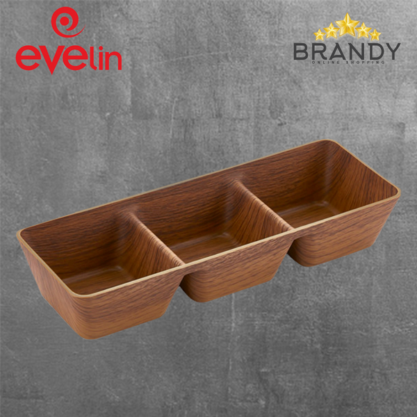 Evelin Sauce Dish 3 Sections Wooden Finish 25x9cm-1