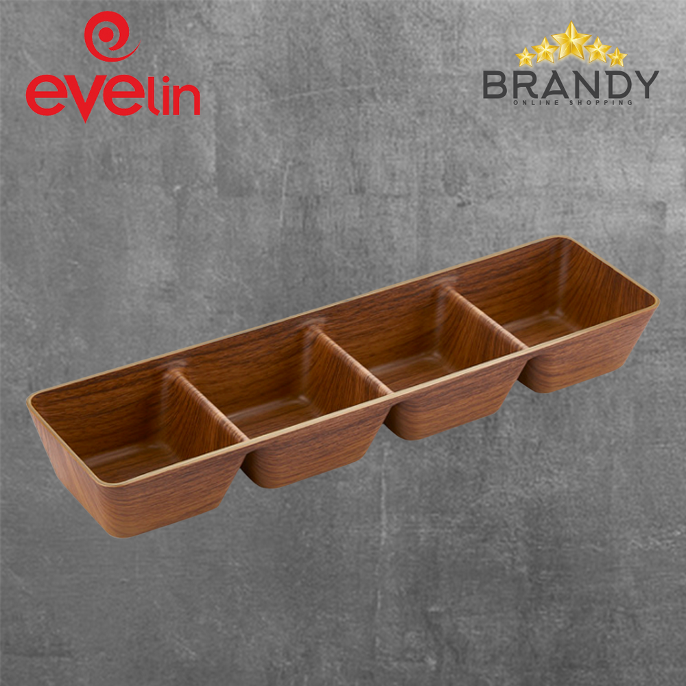Evelin Sauce Dish 4 Sections Wooden Finish 34x9cm-1