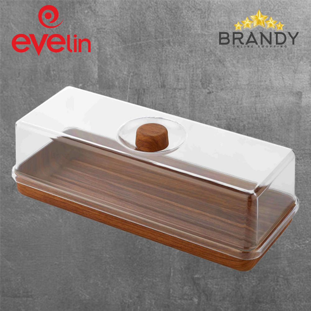 Evelin Rectangular Cake Platter with Cover Wooden Finish 37x15cm-1