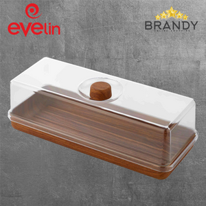 Evelin Rectangular Cake Platter with Cover Wooden Finish 37x15cm-1