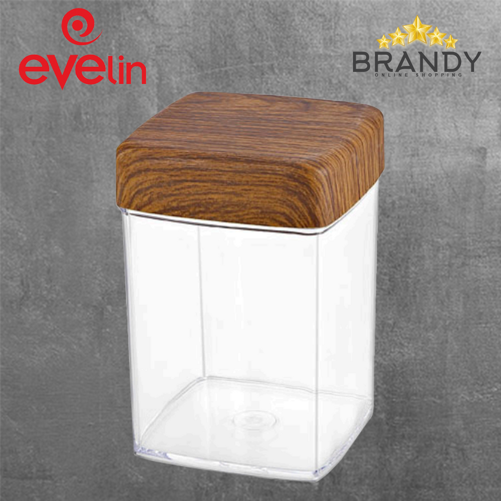 Evelin Square Plexy Jars Wooden Finish - 3 Sizes-1