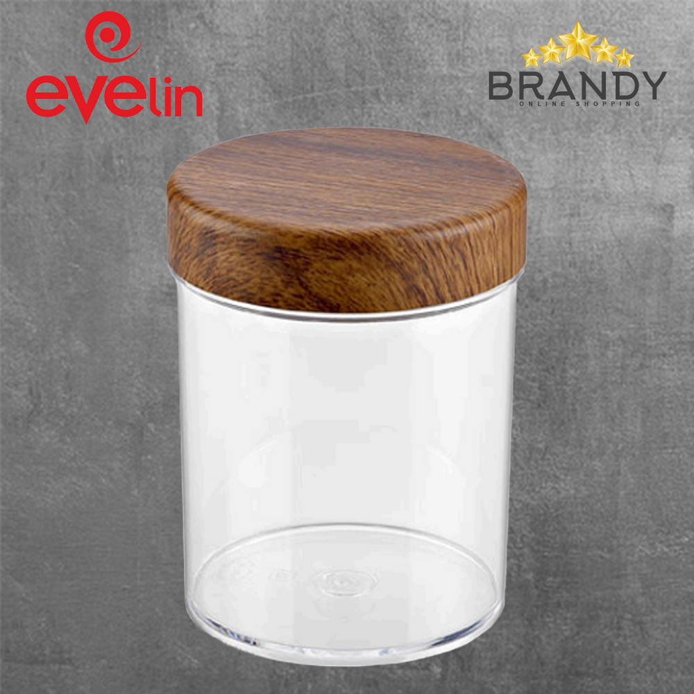Evelin Round Plexy Jars Wooden Finish - 3 Sizes-1