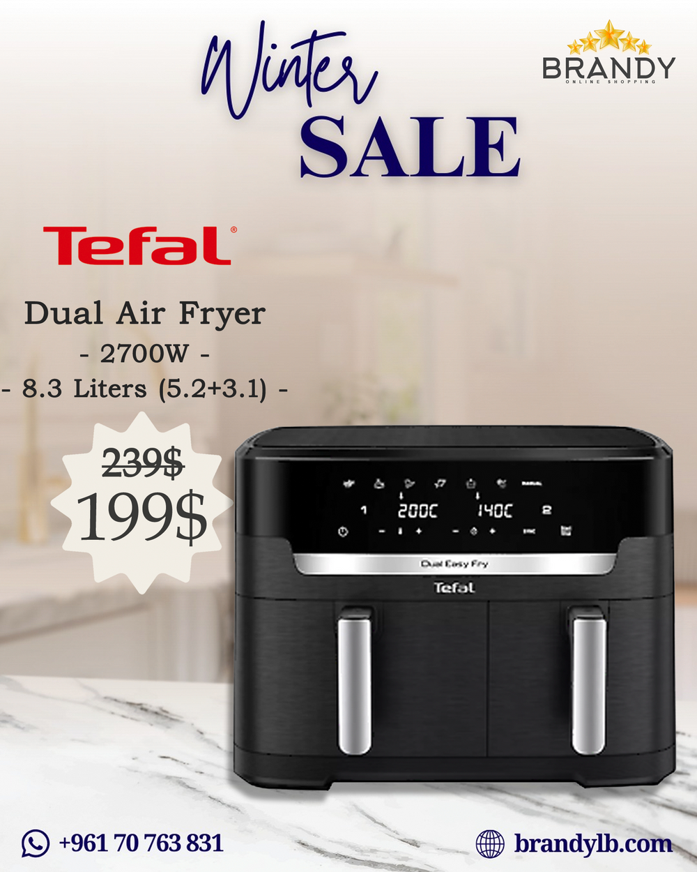 Dual Easy Fry Digital 8.3L Air Fryer with Dual Cooking Zones