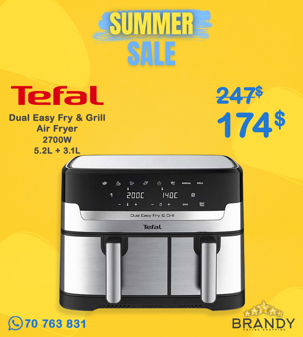 Tefal Dual Easy Fry & Grill Air Fryer EY905D40 8.3L Digital Stainless Steel