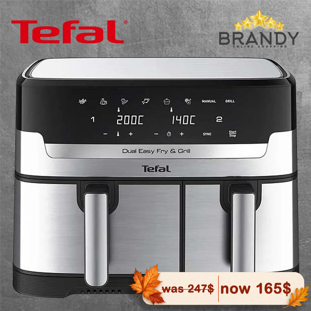 Tefal Dual Easy Fry & Grill Air Fryer EY905D40 8.3L Digital Stainless Steel